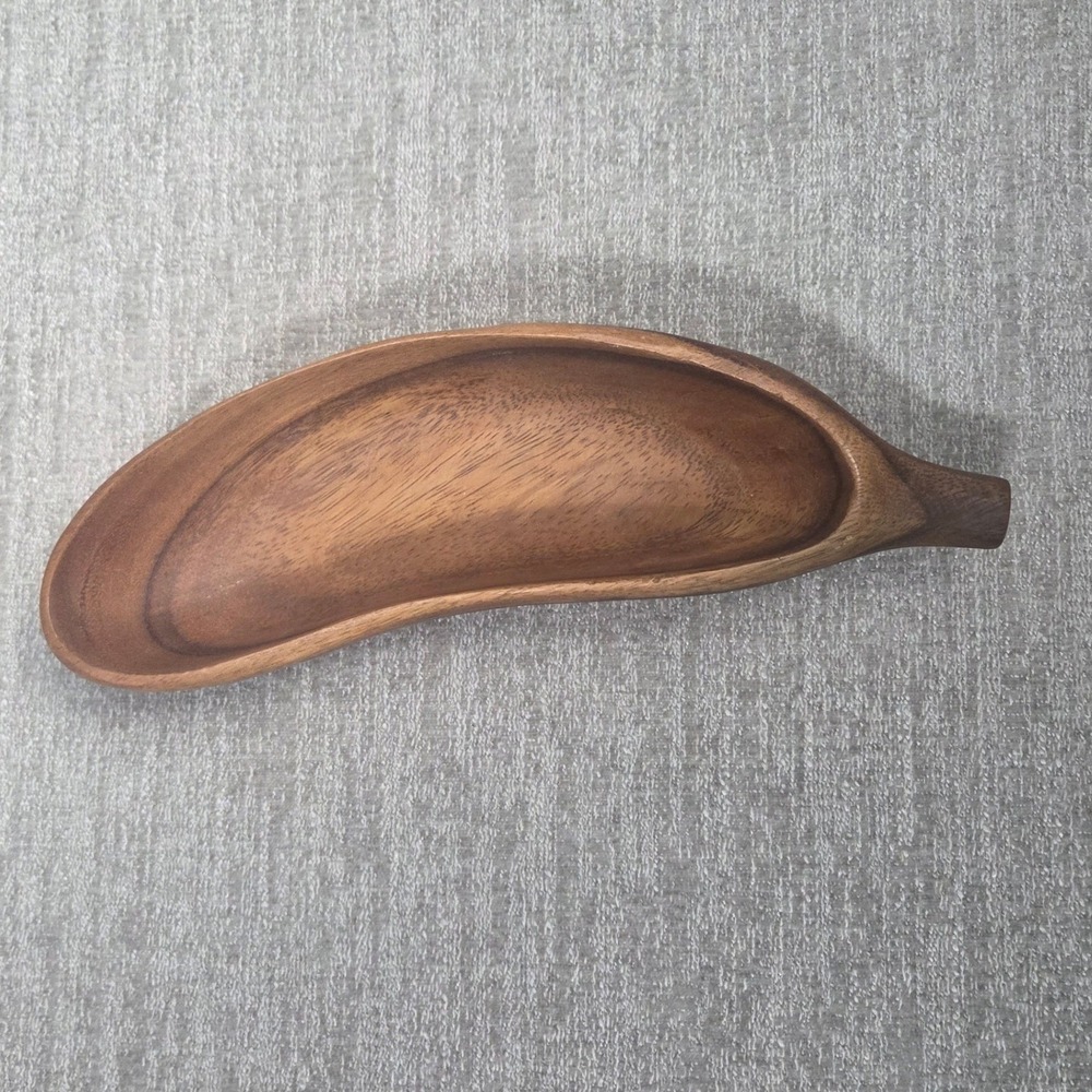 Vintage Hand Carved Monkey Pod Wood Banana Shaped Bowl Dish Tray Philippines